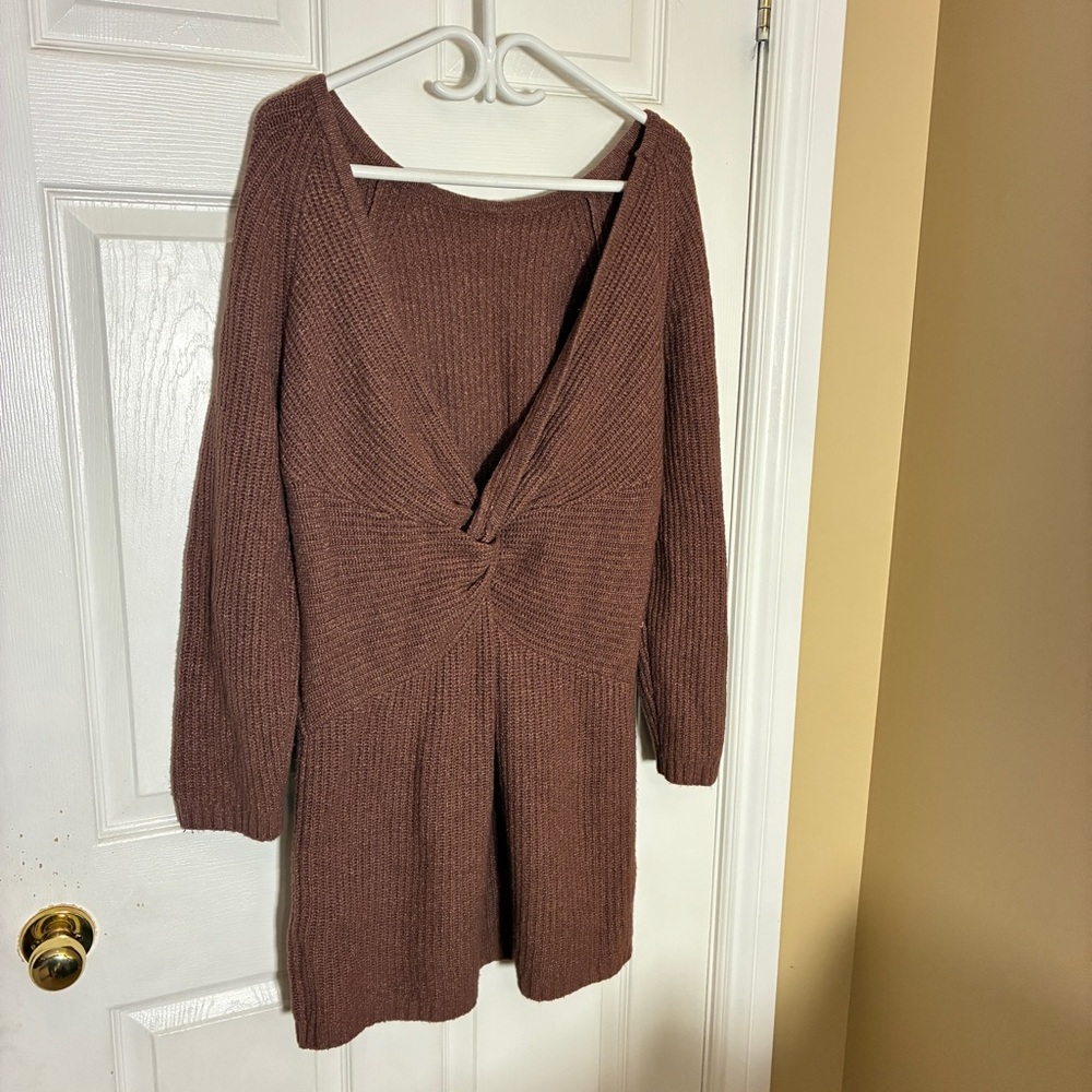Aerie Brown Long Sleeve Knit Dress Open Back Women’s XL